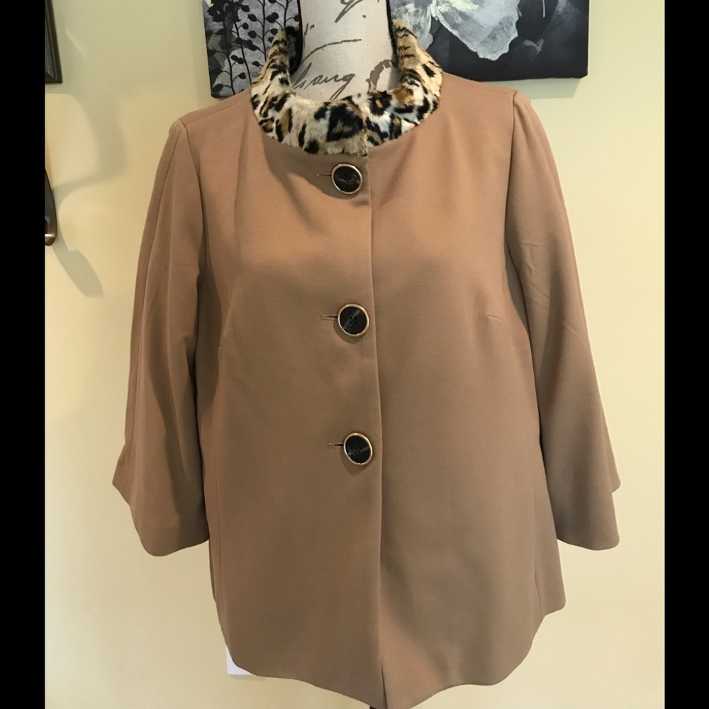 Chico’s Faux Fur Animal collar swing jacket